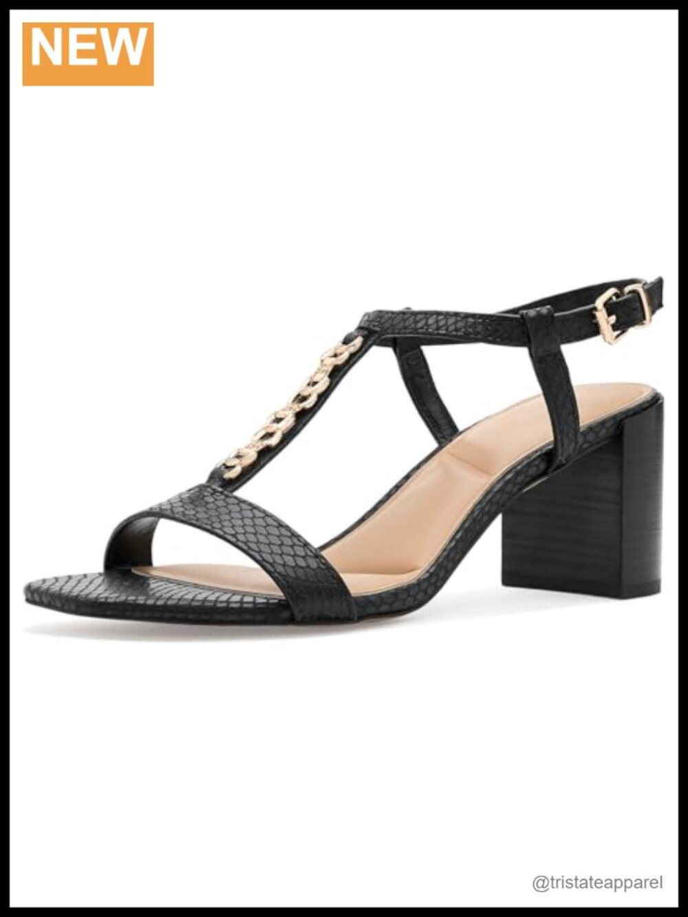 Leather Heeled Sandals with Chain Hardware Ankle Strap